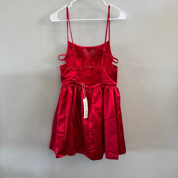 NEW For Love & Lemons Lauren Heart Mini Dress Womens Size Small Satin Strappy - Picture 5 of 8